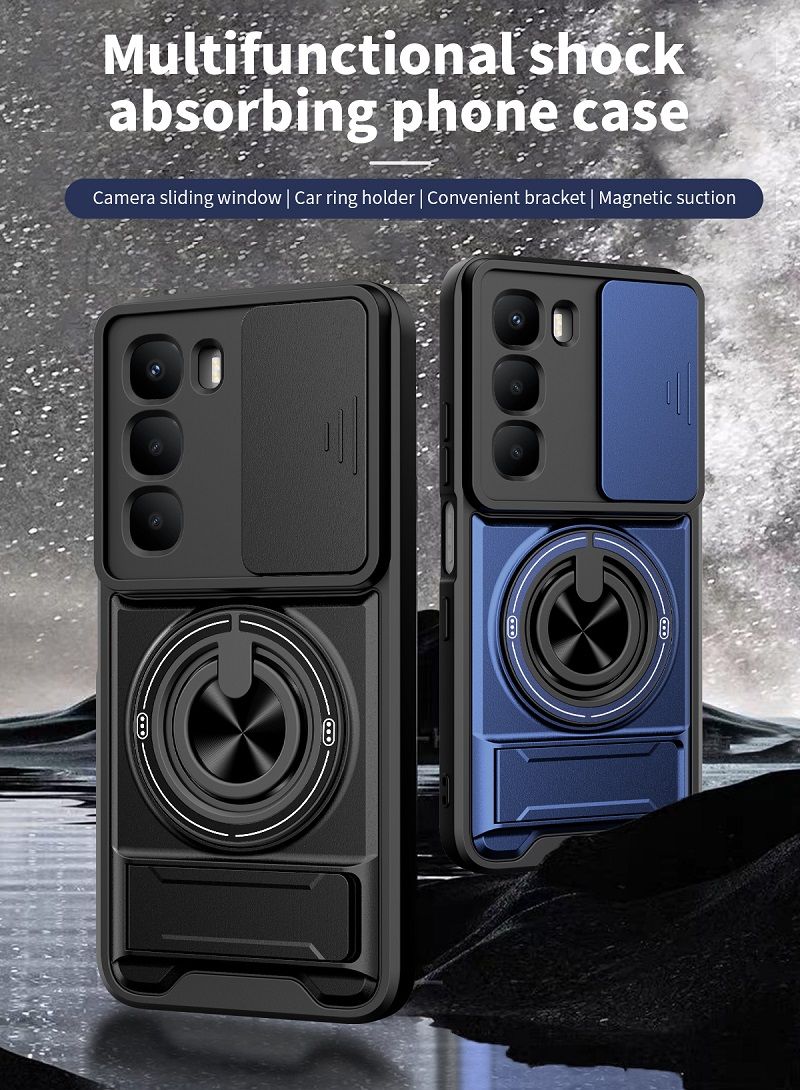 Luxury Slide Camera Lens Case Protective Cover for Infinix Hot 60i 4G (X6728, X6728B) / Hot 60 4G Magnetic Kickstand Phone Case