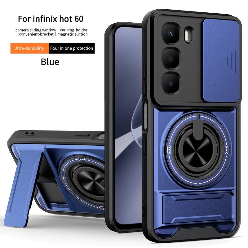 Luxury Slide Camera Lens Case Protective Cover for Infinix Hot 60i 4G (X6728, X6728B) / Hot 60 4G Magnetic Kickstand Phone Case