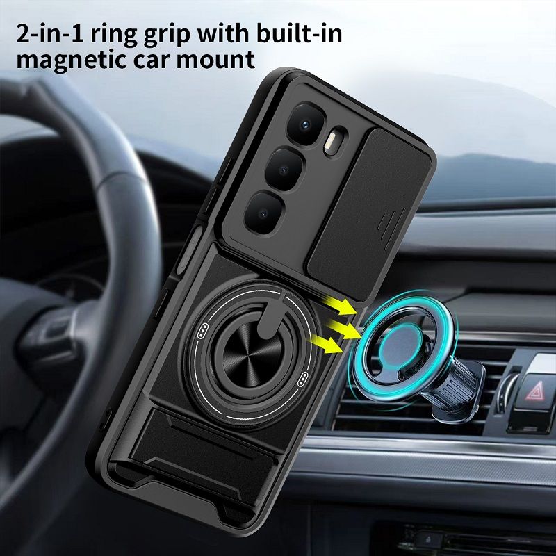 Luxury Slide Camera Lens Case Protective Cover for Infinix Hot 60i 4G (X6728, X6728B) / Hot 60 4G Magnetic Kickstand Phone Case