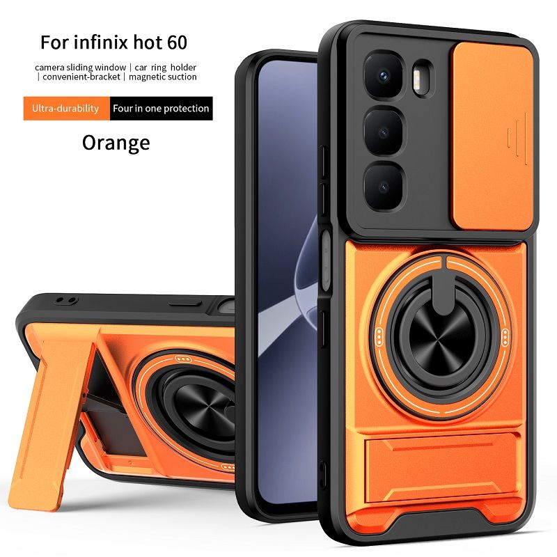 Luxury Slide Camera Lens Case Protective Cover for Infinix Hot 60i 4G (X6728, X6728B) / Hot 60 4G Magnetic Kickstand Phone Case