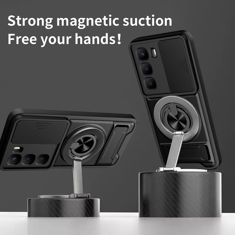 Luxury Slide Camera Lens Case Protective Cover for Infinix Hot 60i 4G (X6728, X6728B) / Hot 60 4G Magnetic Kickstand Phone Case