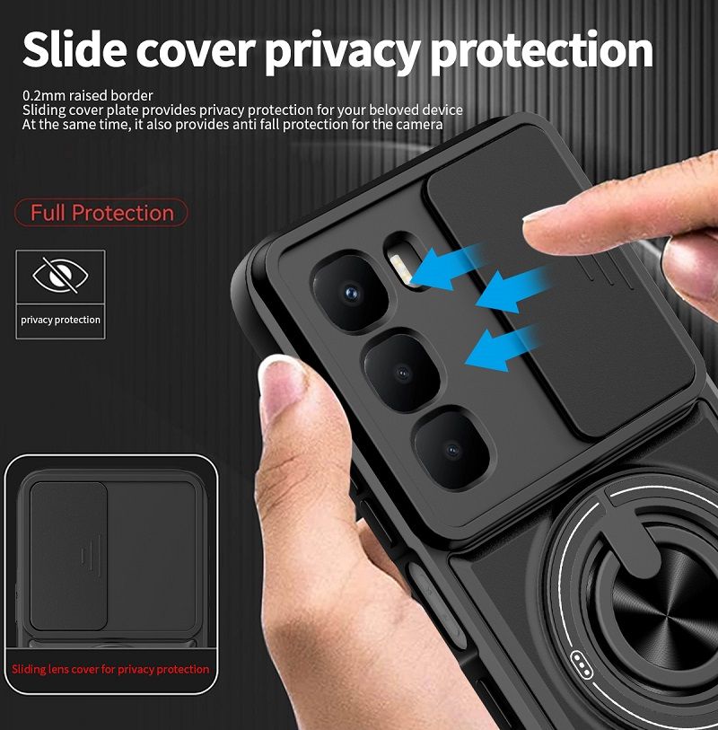 Luxury Slide Camera Lens Case Protective Cover for Infinix Hot 60i 4G (X6728, X6728B) / Hot 60 4G Magnetic Kickstand Phone Case