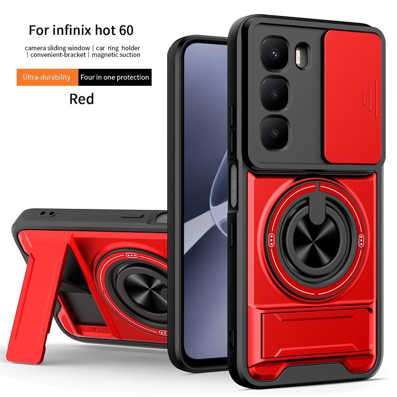 Luxury Slide Camera Lens Case Protective Cover for Infinix Hot 60i 4G (X6728, X6728B) / Hot 60 4G Magnetic Kickstand Phone Case