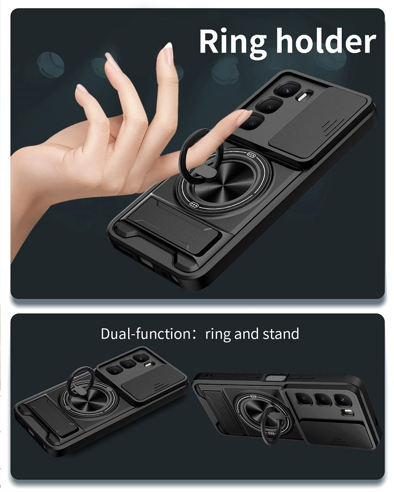 Luxury Slide Camera Lens Case Protective Cover for Infinix Hot 60i 4G (X6728, X6728B) / Hot 60 4G Magnetic Kickstand Phone Case