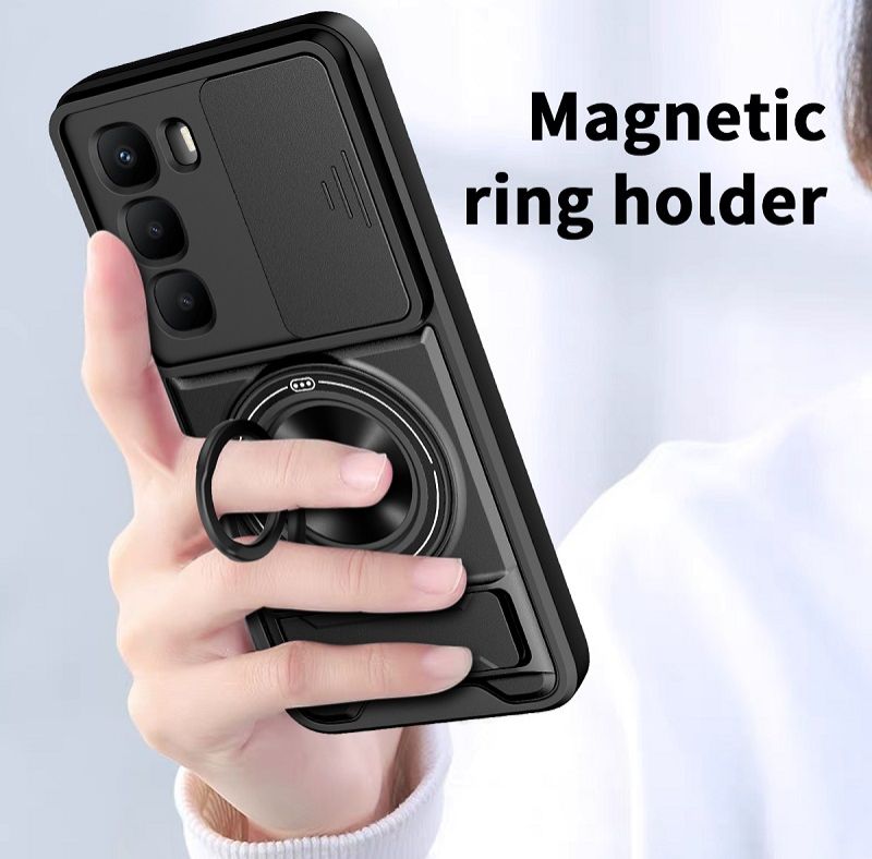 Luxury Slide Camera Lens Case Protective Cover for Infinix Hot 60i 4G (X6728, X6728B) / Hot 60 4G Magnetic Kickstand Phone Case