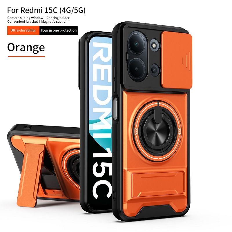 Luxury Slide Camera Lens Case Protective Cover for Xiaomi Redmi 15C Magnetic Kickstand Phone Case