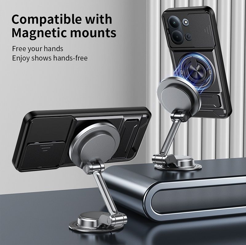 Luxury Slide Camera Lens Case Protective Cover for Xiaomi Redmi 15C Magnetic Kickstand Phone Case