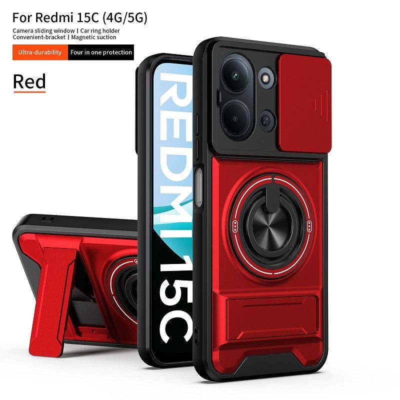Luxury Slide Camera Lens Case Protective Cover for Xiaomi Redmi 15C Magnetic Kickstand Phone Case