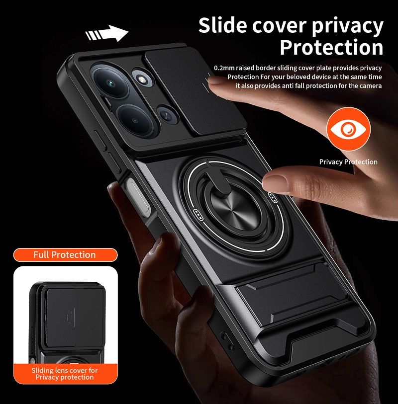 Luxury Slide Camera Lens Case Protective Cover for Xiaomi Redmi 15C Magnetic Kickstand Phone Case