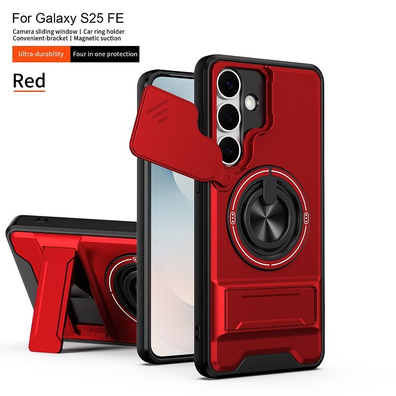 Luxury Slide Camera Lens Case Protective Cover for Samsung Galaxy S25 FE Magnetic Kickstand Phone Case