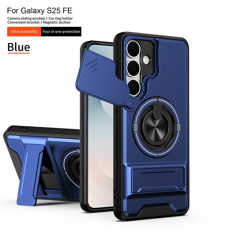 Luxury Slide Camera Lens Case Protective Cover for Samsung Galaxy S25 FE Magnetic Kickstand Phone Case