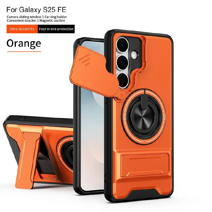 Luxury Slide Camera Lens Case Protective Cover for Samsung Galaxy S25 FE Magnetic Kickstand Phone Case