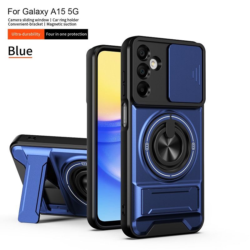 Luxury Slide Camera Lens Case Protective Cover for Samsung Galaxy A15 5G/4G Magnetic Kickstand Phone Case