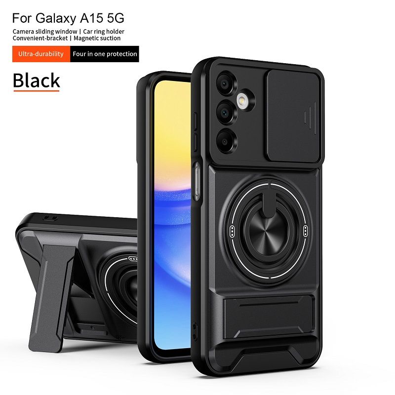 Luxury Slide Camera Lens Case Protective Cover for Samsung Galaxy A15 5G/4G Magnetic Kickstand Phone Case