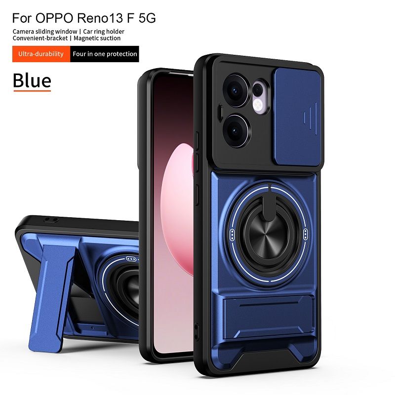 Luxury Slide Camera Lens Case Protective Cover for OPPO Reno 13F 5G Magnetic Kickstand Phone Case