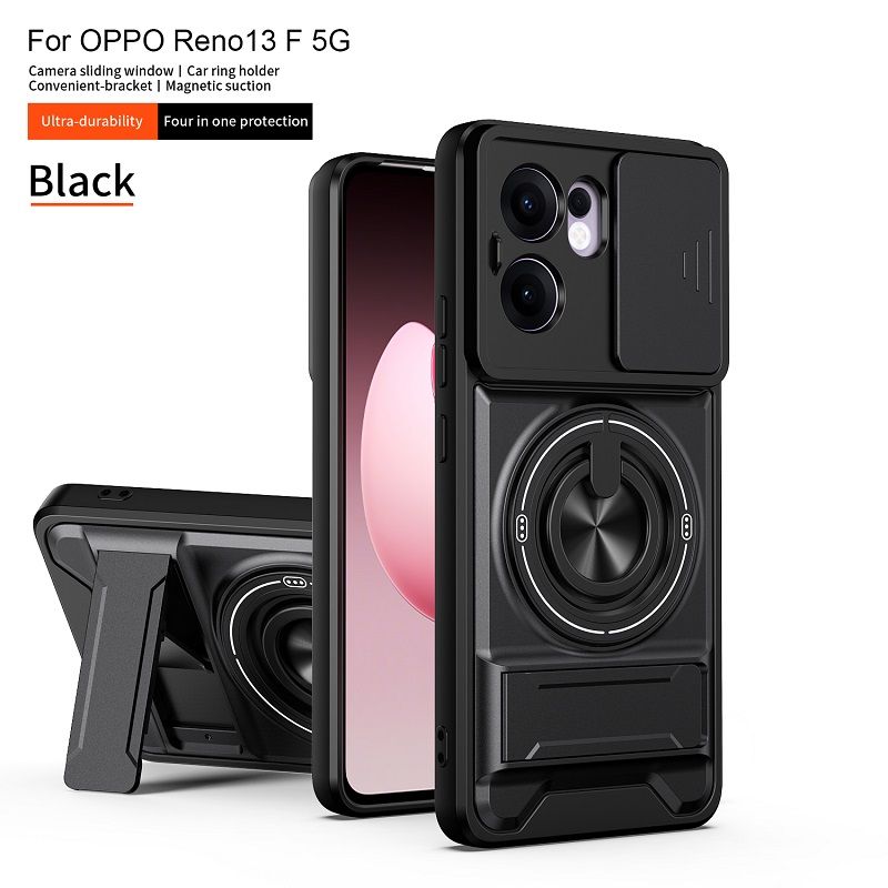 Luxury Slide Camera Lens Case Protective Cover for OPPO Reno 13F 5G Magnetic Kickstand Phone Case