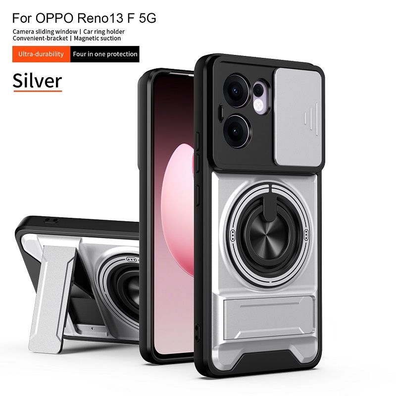 Luxury Slide Camera Lens Case Protective Cover for OPPO Reno 13F 5G Magnetic Kickstand Phone Case