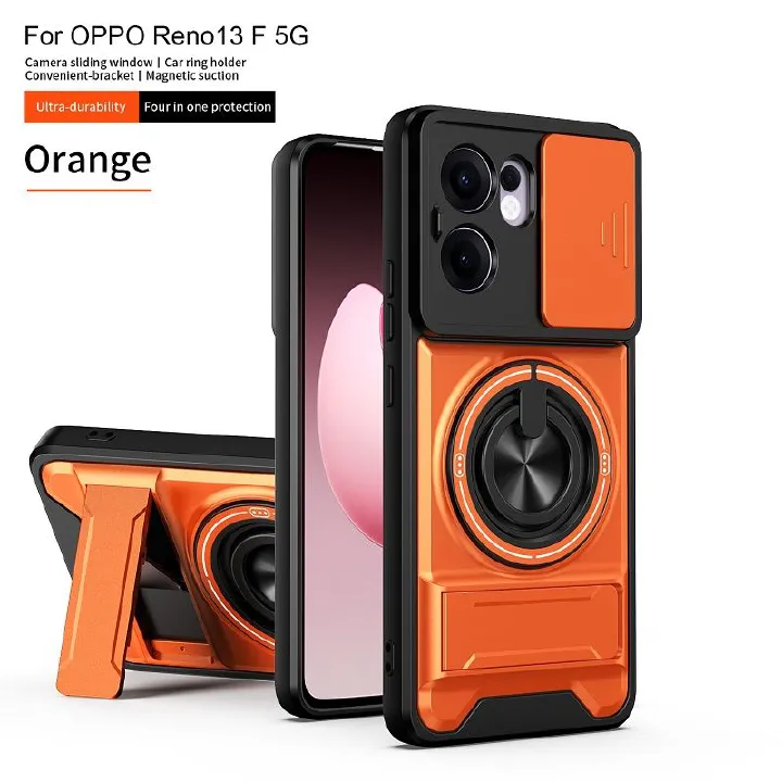 Luxury Slide Camera Lens Case Protective Cover for OPPO Reno 13F 5G Magnetic Kickstand Phone Case