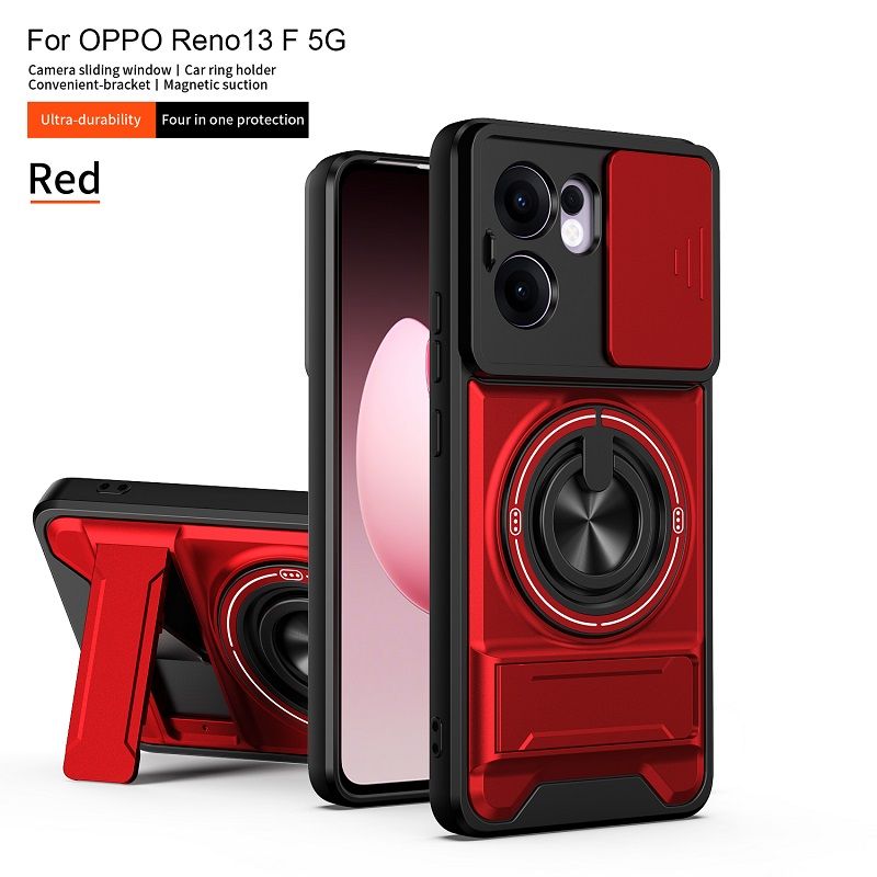 Luxury Slide Camera Lens Case Protective Cover for OPPO Reno 13F 5G Magnetic Kickstand Phone Case