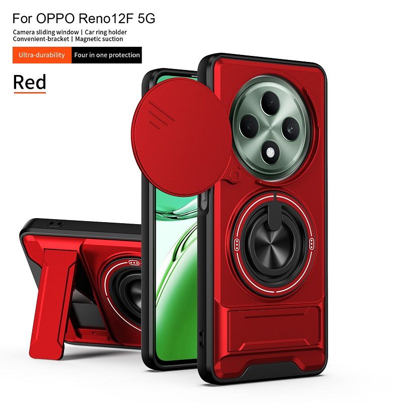 Luxury Slide Camera Lens Case Protective Cover for OPPO Reno 12F 5G Magnetic Kickstand Phone Case