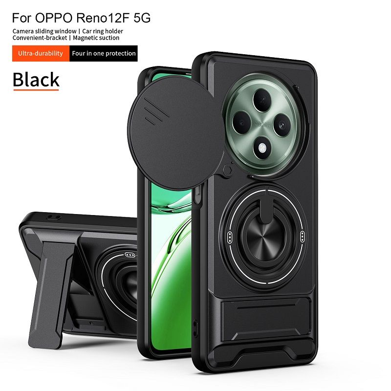 Luxury Slide Camera Lens Case Protective Cover for OPPO Reno 12F 5G Magnetic Kickstand Phone Case