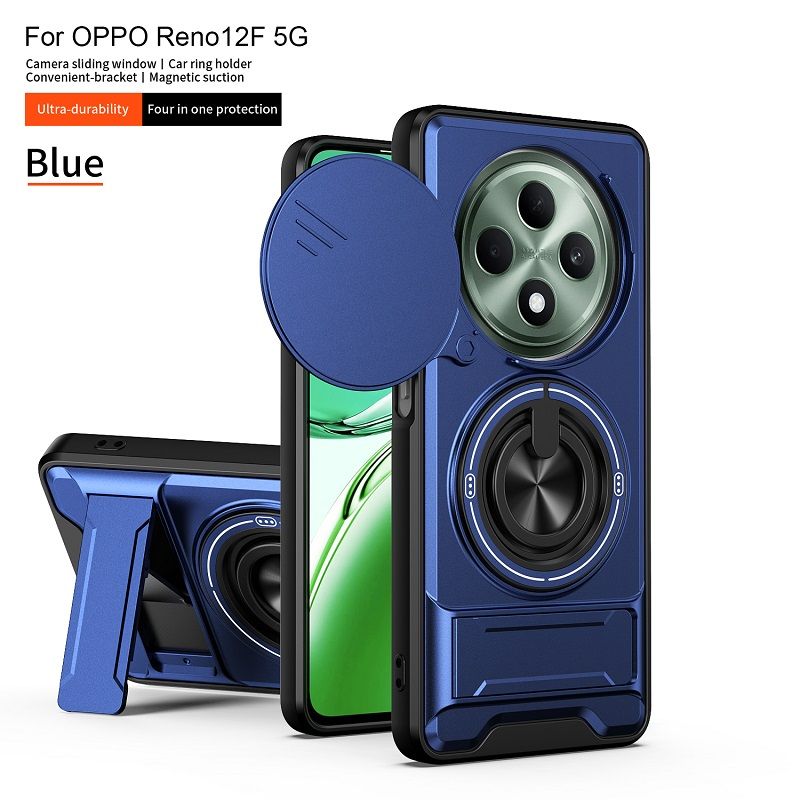 Luxury Slide Camera Lens Case Protective Cover for OPPO Reno 12F 5G Magnetic Kickstand Phone Case