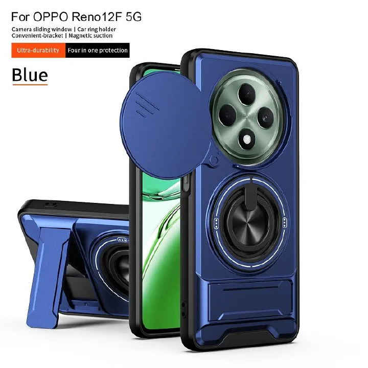 Luxury Slide Camera Lens Case Protective Cover for OPPO Reno 12F 5G Magnetic Kickstand Phone Case