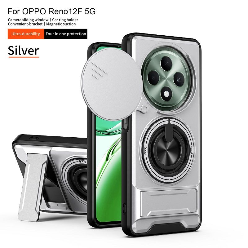 Luxury Slide Camera Lens Case Protective Cover for OPPO Reno 12F 5G Magnetic Kickstand Phone Case