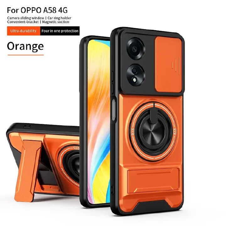 Luxury Slide Camera Lens Case Protective Cover for OPPO A58 4G Magnetic Kickstand Phone Case