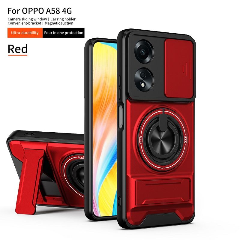 Luxury Slide Camera Lens Case Protective Cover for OPPO A58 4G Magnetic Kickstand Phone Case