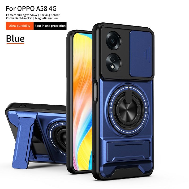 Luxury Slide Camera Lens Case Protective Cover for OPPO A58 4G Magnetic Kickstand Phone Case