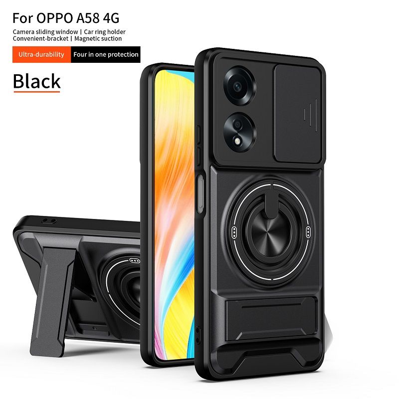 Luxury Slide Camera Lens Case Protective Cover for OPPO A58 4G Magnetic Kickstand Phone Case