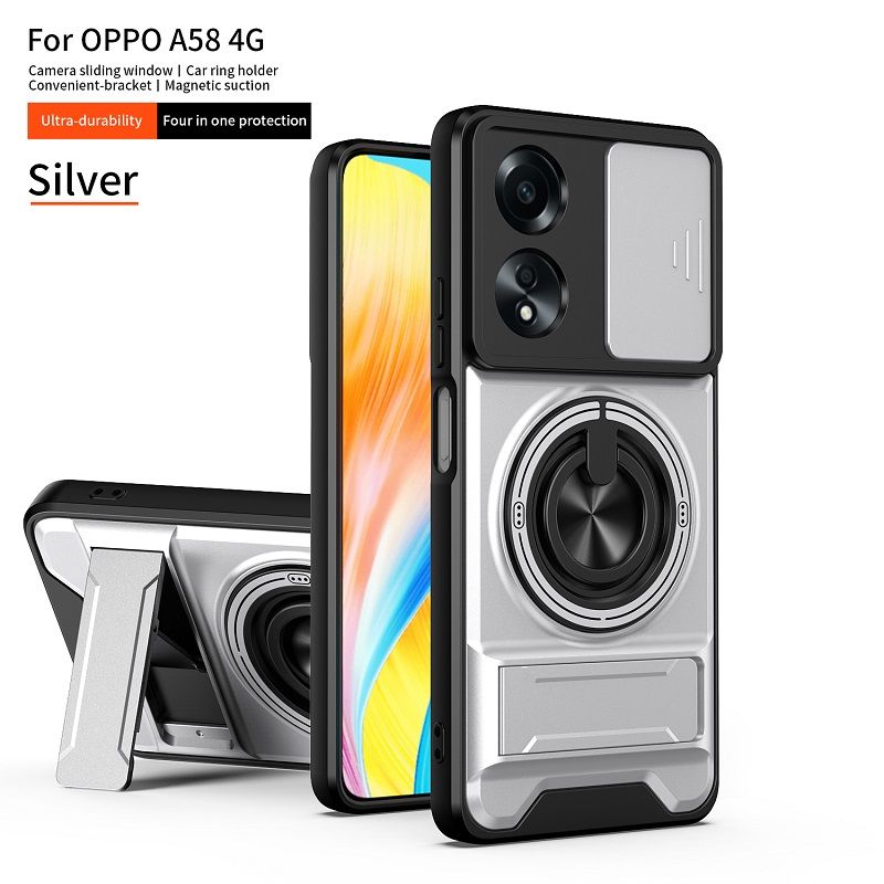 Luxury Slide Camera Lens Case Protective Cover for OPPO A58 4G Magnetic Kickstand Phone Case