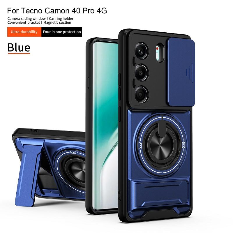 Luxury Slide Camera Lens Case Protective Cover for Tecno Camon 40 Pro 4G (CM6) Magnetic Kickstand Phone Case