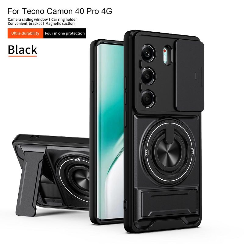 Luxury Slide Camera Lens Case Protective Cover for Tecno Camon 40 Pro 4G (CM6) Magnetic Kickstand Phone Case