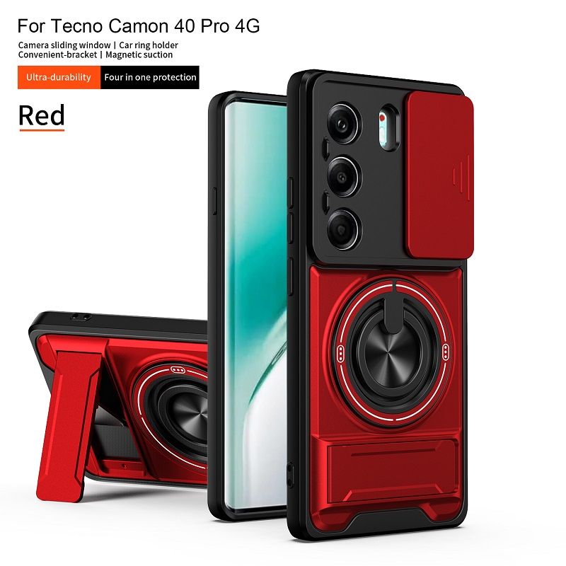 Luxury Slide Camera Lens Case Protective Cover for Tecno Camon 40 Pro 4G (CM6) Magnetic Kickstand Phone Case