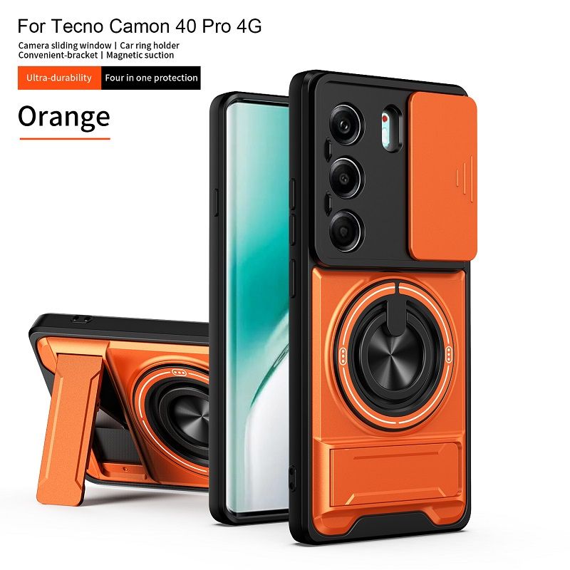 Luxury Slide Camera Lens Case Protective Cover for Tecno Camon 40 Pro 4G (CM6) Magnetic Kickstand Phone Case