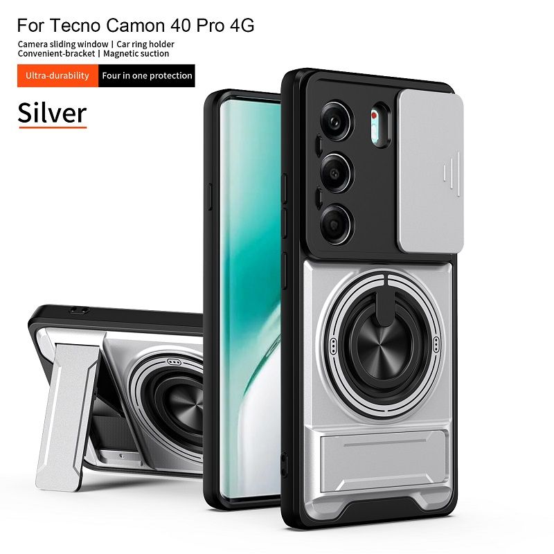 Luxury Slide Camera Lens Case Protective Cover for Tecno Camon 40 Pro 4G (CM6) Magnetic Kickstand Phone Case