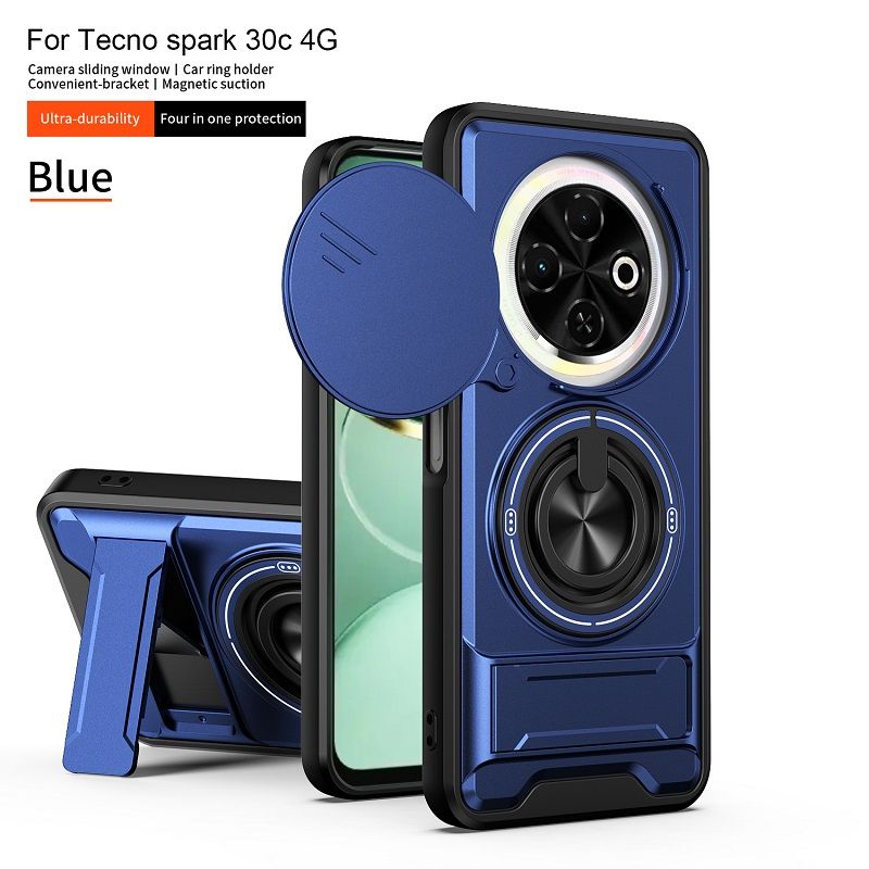 Luxury Slide Camera Lens Case Protective Cover for Tecno Spark 30C 4G Magnetic Kickstand Phone Case