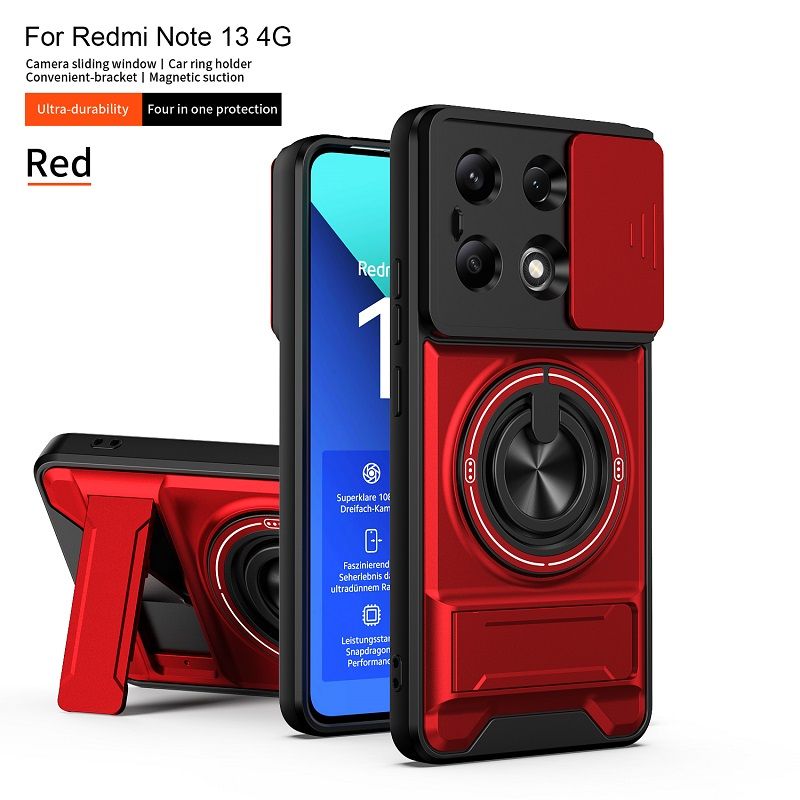 Luxury Slide Camera Lens Case Protective Cover for Xiaomi Redmi Note 13 4G Magnetic Kickstand Phone Case