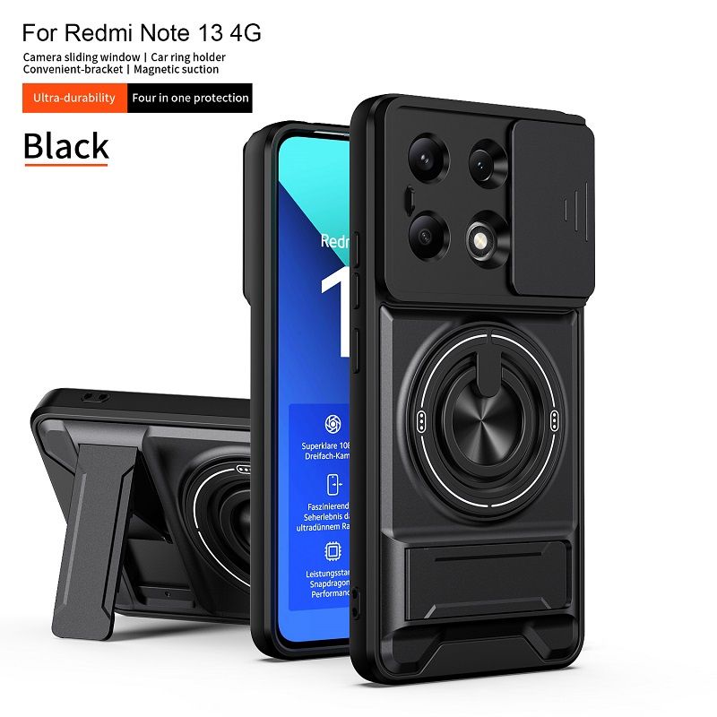 Luxury Slide Camera Lens Case Protective Cover for Xiaomi Redmi Note 13 4G Magnetic Kickstand Phone Case