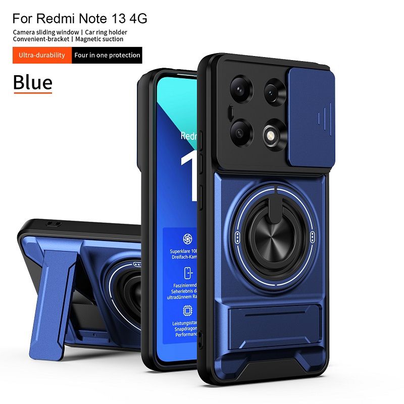 Luxury Slide Camera Lens Case Protective Cover for Xiaomi Redmi Note 13 4G Magnetic Kickstand Phone Case
