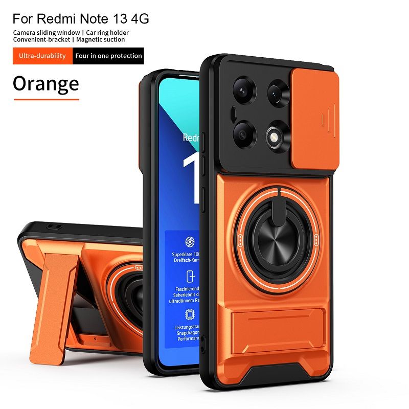 Luxury Slide Camera Lens Case Protective Cover for Xiaomi Redmi Note 13 4G Magnetic Kickstand Phone Case