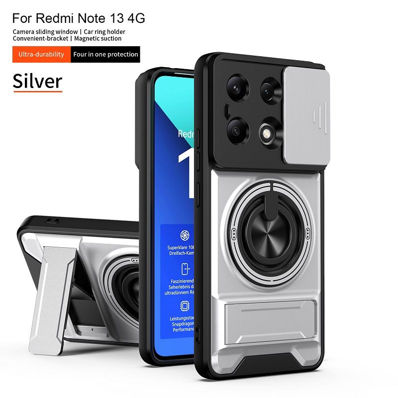 Luxury Slide Camera Lens Case Protective Cover for Xiaomi Redmi Note 13 4G Magnetic Kickstand Phone Case