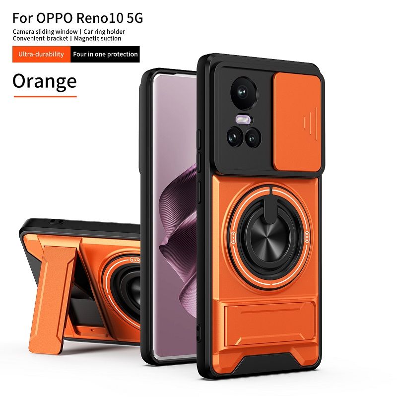 Luxury Slide Camera Lens Case Protective Cover for OPPO Reno 10/Reno 10 Pro Magnetic Kickstand Phone Case