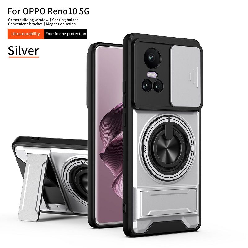 Luxury Slide Camera Lens Case Protective Cover for OPPO Reno 10/Reno 10 Pro Magnetic Kickstand Phone Case