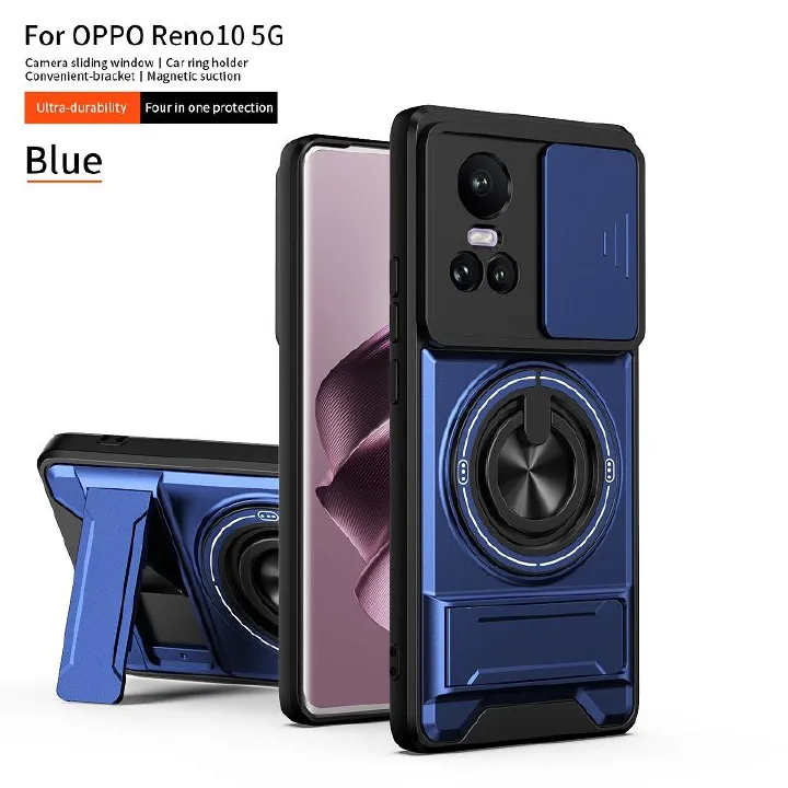Luxury Slide Camera Lens Case Protective Cover for OPPO Reno 10/Reno 10 Pro Magnetic Kickstand Phone Case