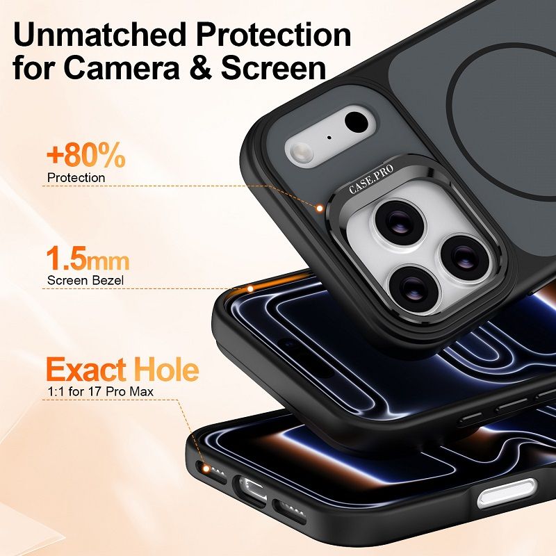 Metal Lens Support Frosted Matte Phone Case for iPhone 17 Pro Max 17 Air 17 Pro 16 Pro 16e 16 Plus 15 14 13 12 Pro Max Strong Magnetic Shock Resistant Protective Cover