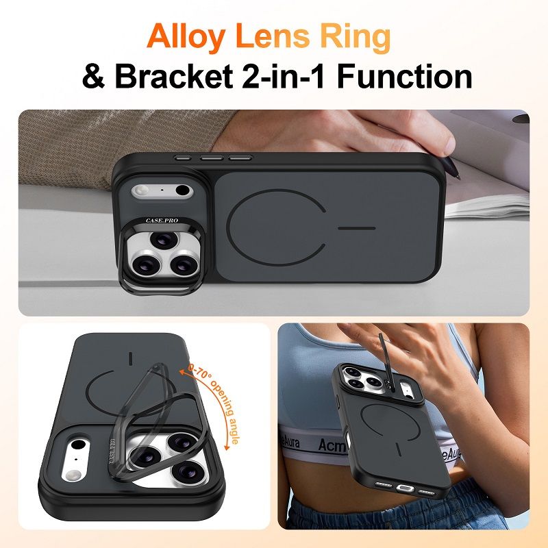 Metal Lens Support Frosted Matte Phone Case for iPhone 17 Pro Max 17 Air 17 Pro 16 Pro 16e 16 Plus 15 14 13 12 Pro Max Strong Magnetic Shock Resistant Protective Cover