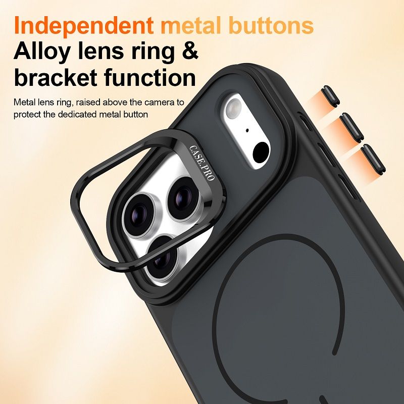 Metal Lens Support Frosted Matte Phone Case for iPhone 17 Pro Max 17 Air 17 Pro 16 Pro 16e 16 Plus 15 14 13 12 Pro Max Strong Magnetic Shock Resistant Protective Cover
